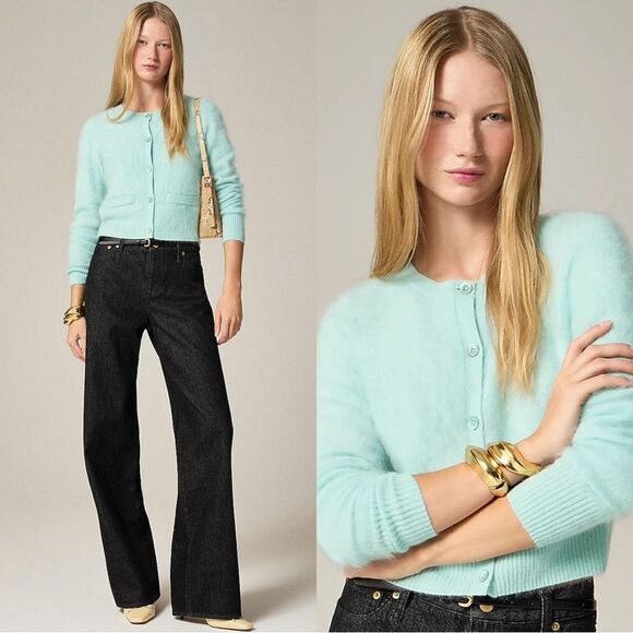 NWT J CREW Brushed cashmere cropped cardigan sweater in Faded Mint - Picture 1 of 8